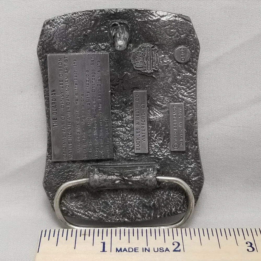 Belt Buckle Pewter 1990 The Guardian‎ Native American Indian Chief With Bear Art